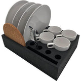 Bordenhouder en bekerhouder voor camper, caravan, boot met ruimte voor 4 borden, 4 kopjes en bestek