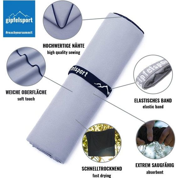 Microvezel handdoek, voor sauna, fitness en sport - strandhanddoek, sporthanddoek - 50x30cm - Grijs