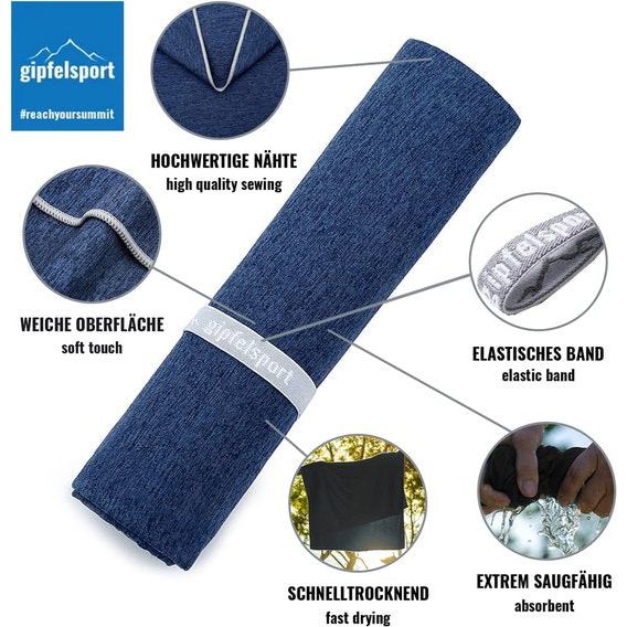 Microvezel handdoek, voor sauna, fitness en sport - strandhanddoek, sporthanddoek - 50x30cm - Navy Gepatroneerd