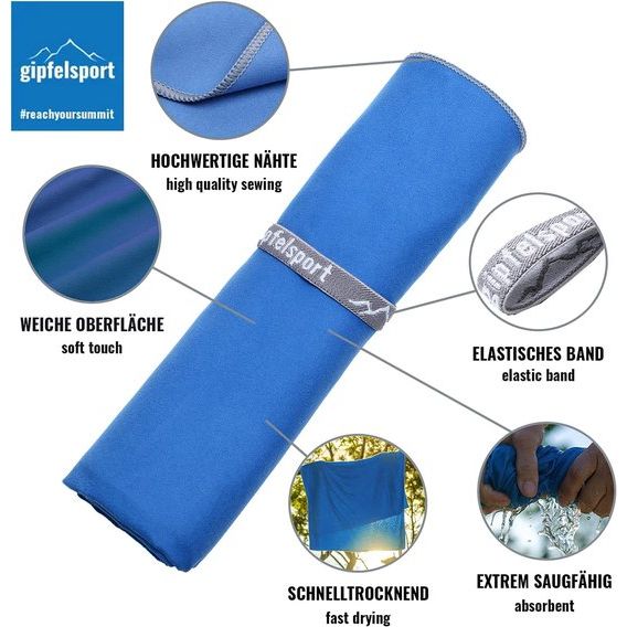Microvezel handdoek, voor sauna, fitness en sport - strandhanddoek, sporthanddoek - 80x40cm - Blauw
