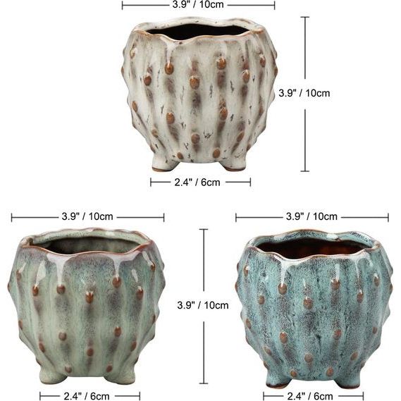 10 cm set met 3 keramische plantenbakken met pot voor kamerplanten, porseleinen blaaspotten met geglazuurde pot voor sappige kamerplanten, plantenbakken voor binnen en buiten