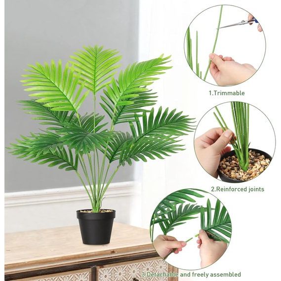 Kunstplanten, groot areca, kunstpalm, 68 cm hoog, 12 takken in pot, kunstmatige plant, tropisch, Hawaï, groen, nepplant, Real Touch planten, kunstbloem, decoratie, kantoorplant, groene plant,