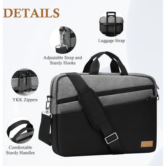 Laptoptas, aktetas, geschikt voor laptops tot 13-17,3 inch, uitbreidbare waterdichte schoudertas, draagtas, notebooktas, pc, computertas met RFID-vakken, grijs,