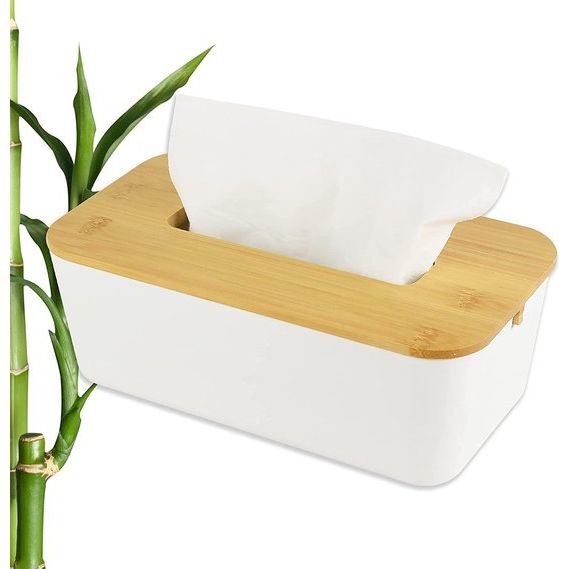 Bamboe badkamer set wit | badkamer accessoires | zakdoeken - cosmeticadoekjes doos | tandenborstelhouder | juwelenkistje | cosmetica-organizer | zeepschaal bamboe | (tandenborstelhouder)