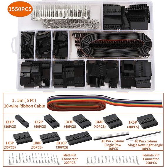 Dupont-krimptangset Ratelkrimptang met 1550 stuks 2,54 mm Dupont mannelijke/vrouwelijke pinconnectoren en 760 stuks 2,54 mm 3,96 mm, enz. JST-XH-connectoren voor AWG 26-20 (0,1-0,5 mm²)