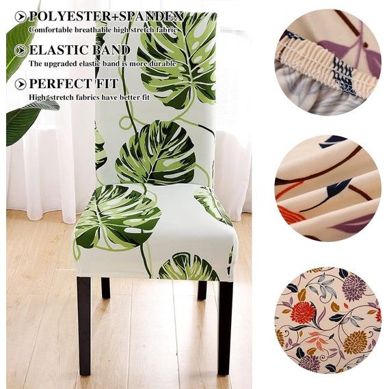 Stoelhoezen set van 6 universele stretch stoelhoezen set van 6 moderne stoelhoezen schommelstoelen elastisch duurzaam stoelhoezen voor eetkamer banketdecoratie bladeren beige