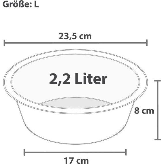 Hoogwaardige hondenbak, voerbak en drinkbak van geborsteld roestvrij staal, vaatwasmachinebestendig, voerbak (2x L / 2,2 l / 23,5 cm)