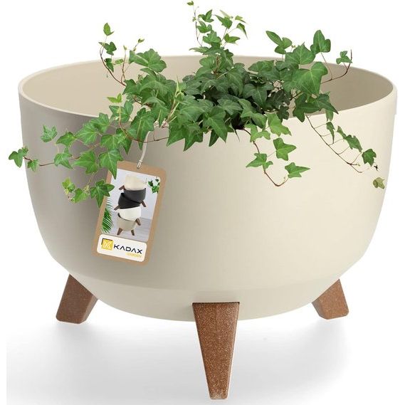 KADAX - Bloempot van kunststof met drie insteeksteunen - ronde bloembak, plantenschaal voor balkon, woonkamer - Diameter 33 cm, Taupe