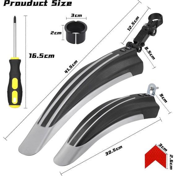 Fietsspatbordenset, universele spatborden, mountainbike met 2 rode reflectorstickers, instelbaar, voor achter spatborden, bescherming voor 24-29 inch MTB racefiets