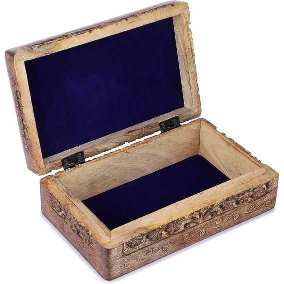 Handgesneden decoratieve houten kist met Keltisch bloemensnijwerk, multifunctioneel gebruik als sieradenopslag, sieradenhouder of horlogedoos, ideaal als cadeau