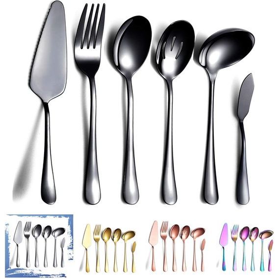 30-delige bestekset, 6-delige serveerset - Zwart/Goud/Koper/Regenboog