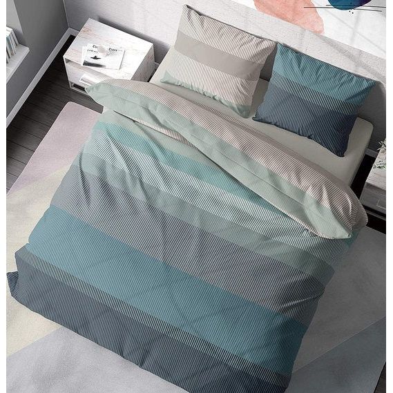 Beddengoed 135 x 200 cm, 2-delig dekbedovertrek - beddengoedsets 135 x 200 cm met 1 kussensloop 80 x 80 cm, ademend katoen met ritssluiting, blauw-lichtblauw, zacht en strijkvrij