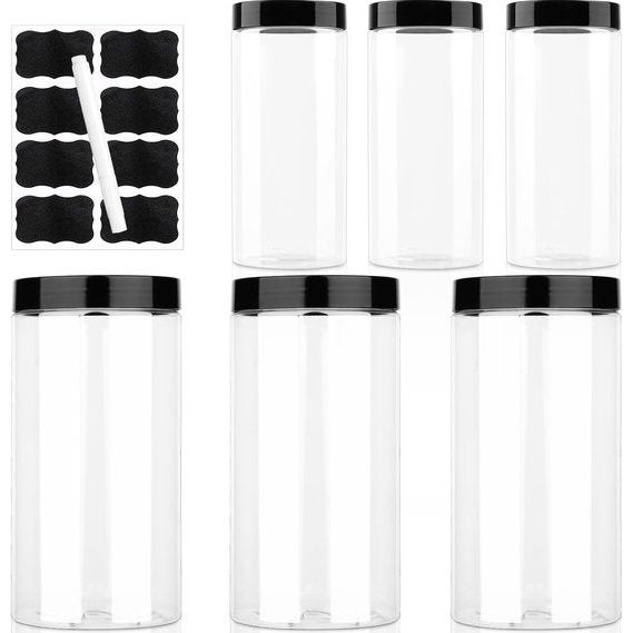 Kunststof voorraaddozen, 6 stuks, set van 3 stuks, 1000 ml en 3 set, 500 ml, opbergdoos met deksel, keuken, voor voer, huisdier, muli, meel, thee, kruidenpotjes