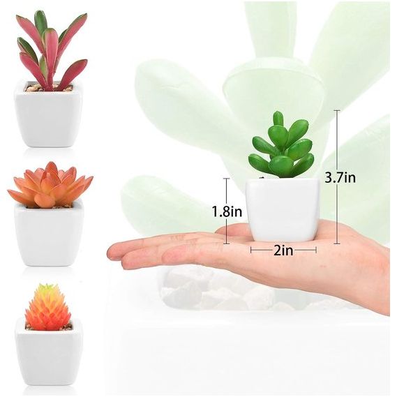 Kunstmatige Vetplanten Mini Planten Kleine Potten in Keramische Potten Home Keuken Bureau Bureau Plank Decoratie Set van 4 (Groen en Rood Witte Keramische Potten)