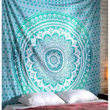 Katoenen mandala wandtapijt, zeegroen, hippie, boho, wandtapijt, 228 x 213 cm