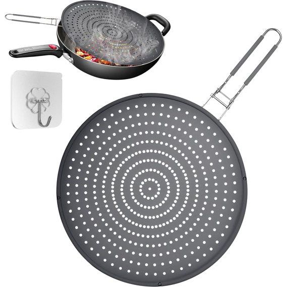 Siliconen spatbeschermingspannen, 32cm opvouwbare spatbescherming van siliconen, universele panspatbescherming, spatbeschermingsdeksel voor potten en pannen, spatbeschermingspan ter bescherming tegen vetspatten, grijs