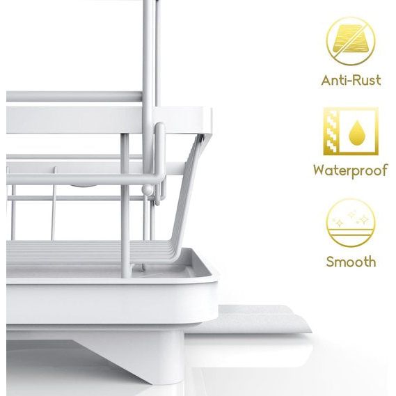 Afdruiprek voor servies, wit, afdruiprek en vaatwashandhouder, klein afdruiprek voor 1-3 personen, afdruiprek