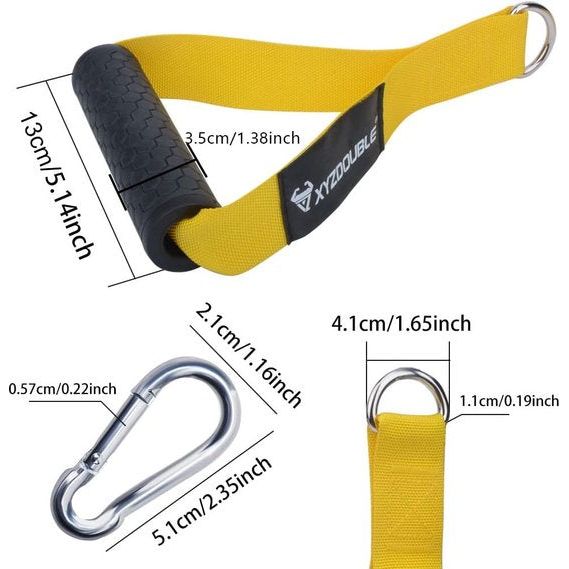 Set van 2 handgrepen voor weerstandsbanden, kabeltrekhandvat met enkele handgreep, siliconen handgrepen met karabijnhaak, ideaal voor training, kabeltrek of krachttoren fitnessbanden expanderbanden