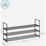 Schoenenrek met 3 planken, Schoenenstandaard van metaal, Staand rek, eenvoudige montage, ruimtebesparend, voor 12 tot 15 paar schoenen, stapelbaar, voor hal, woonkamer, zwart LSA303B02