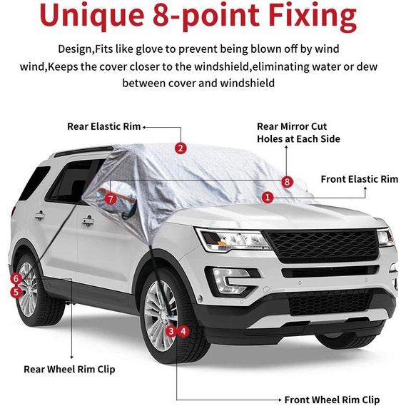 Autovoorruit Sneeuwkap, Waterdichte voorruitafdekking tegen sneeuw IJS Vorst Zon Extra groot formaat met spiegelkappen, past op de meeste voertuigen