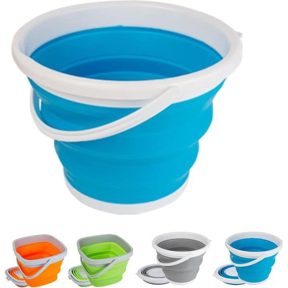 Siliconen emmer opvouwbare 10L opvouwbare emmer ronde opvouwbare plastic emmer voor thuis schoonmaken, kamperen, vissen, autowassen, keuken, draagbare watercontainer-blauw