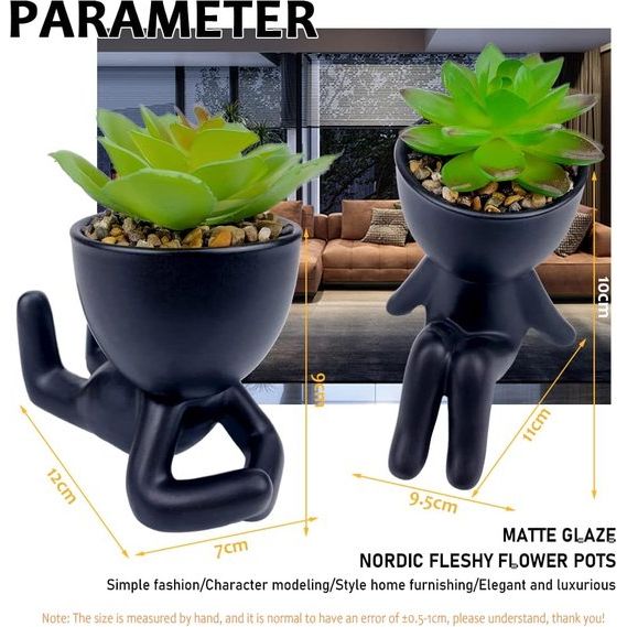 Set van 2 kunstmatige vetplanten, mini-kunststof nepplanten, kunstplanten met creatieve potten in menselijke vorm, kleine kunstmatige kamerplant, mini-kunstplanten, kunstplant