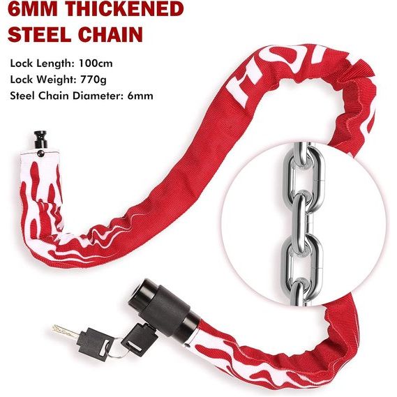 Fietsslot, hoge veiligheid met sleutel, 100 cm lengte, e-bikeslot, fietsslot, motorfiets, kettingslot 360° draaibaar slotkop, slot voor e-scooter/e-bike/kinderfiets