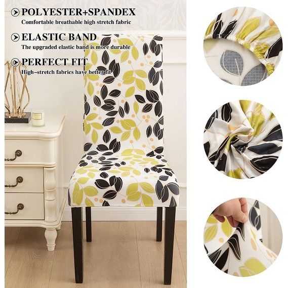 Stoelhoezen 6 stuks universele stoelhoezen stretch set van 6 moderne stoelhoezen schommelstoelen elastische duurzame stoelhoezen voor eetkamer banketdecoratie, gele bladeren
