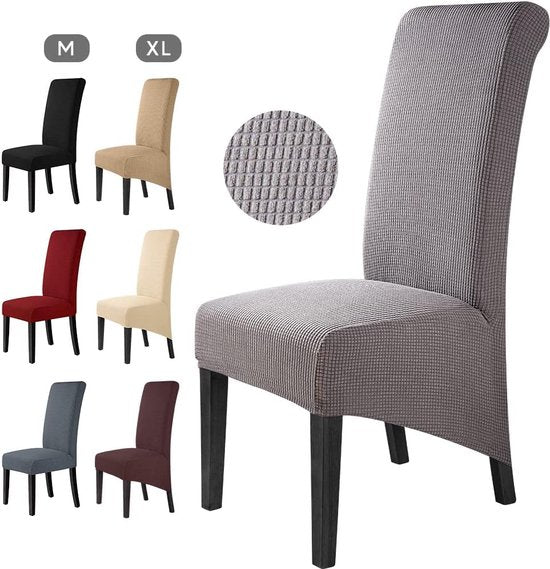Stoelhoezen, 4 stuks, elegante stoelhoezen, stretch, elastische spandex, XL, universele stretchhoes, afneembaar, wasbaar, voor hotel, grote eetkamerstoelen, 4 stuks, grijs, XL