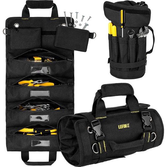 Roltas, gereedschap, moersleutel, lege gereedschapstas, met 11 vakken, multifunctionele roltas, gereedschapstas, klein, ideaal voor loodgieters, ambachtslieden en elektriciens