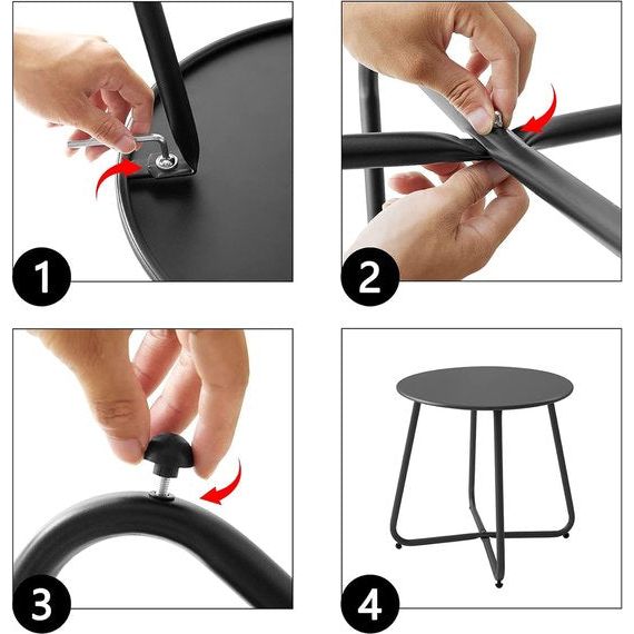 Bijzettafel, kleine bijzettafel, metaal, ronde tuinbijzettafel, salontafel en koffietafel met verstelbare tafelpoten (zwart, Ø 45 x 45 cm)