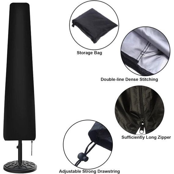 Parasolhoes, waterdichte grote parasolhoes, beschermhoes voor parasol met ritssluiting en verstelbaar trekkoord, lichtbestendige hoes van Oxford-weefsel (190 x 30 x 50 cm)