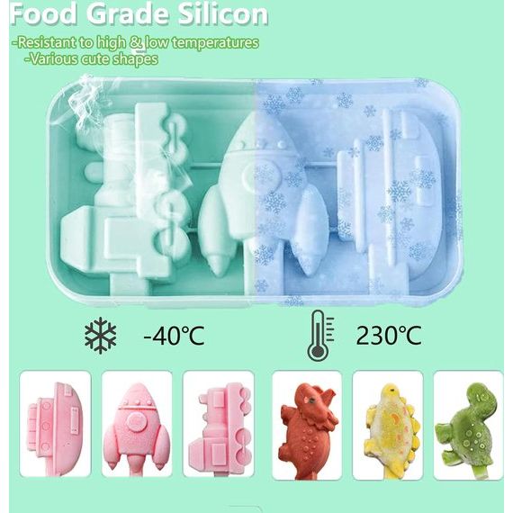 IJslollyvormen 2x3 holte IJslollyvormen met 18 stokjes Food Grade BPA-vrij siliconen Herbruikbaar dinosaurusvoertuigpatroon DIY-ideeën IJslollyvormen voor volwassenen