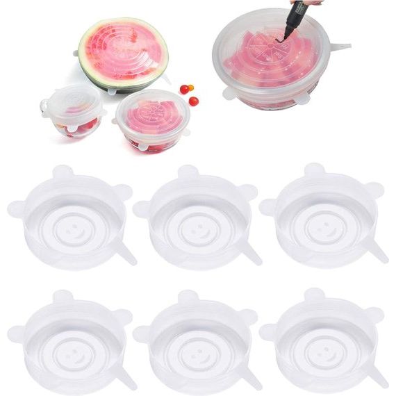 6 stuks rekbare siliconen deksels, 9 cm, herbruikbaar, BPA-vrij, siliconen deksel, universeel, rekbaar voor schalen, blikjes, honingglazen, fijnkostglazen