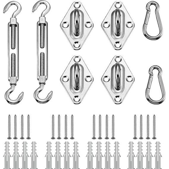 Montageset, 24 stuks Zonnezeil Accessoires voor Hangmatten Vierkant Driehoek Rechthoekig Zonnezeil Montage Kit voor Tuin Balkon Inclusief Schroeven, Plafondhaken & Accessoires