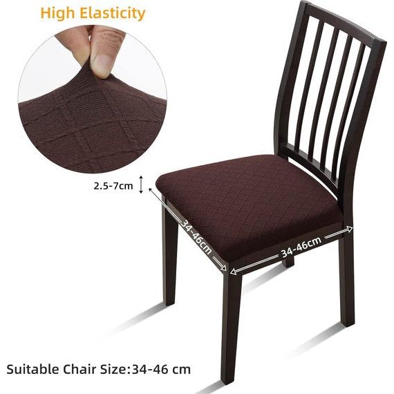 Jacquard Eetkamerstoel Stoelhoezen - Stretch Spandex, Geen rugleuning - Eetkamerstoel Stoelbeschermer Hoes - Verwijderbaar Wasbaar voor hoge bureaustoelen - Koffie - 6 stuks