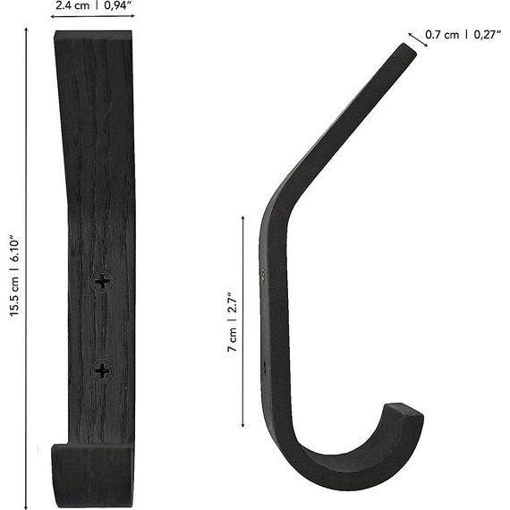 houten set met 4 wandhaken, de organisatie in Scandinavische stijl (zwart)