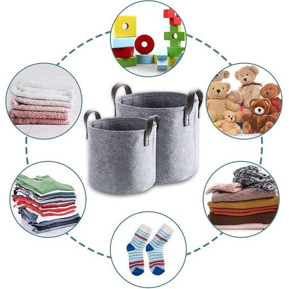 2 piece vilten mand grijs rond, optional draagmand van stuff, large vilten mand, 2 specificaties, wordt gebruikt om vuile kleding, vuile voorwerpen en kinderspeelgoed op te bergen