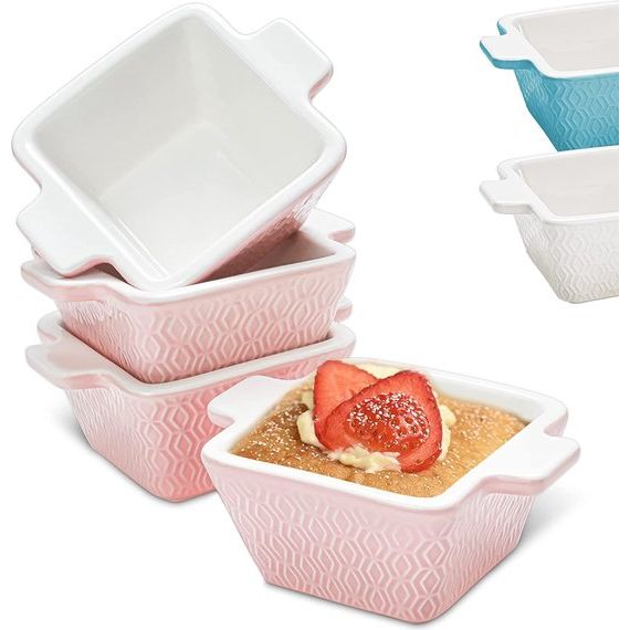 Mini ovenschaaltje Set van 4 - Voor 1 Persoon - Keramisch - Stapelbaar - Ovenvast - Vaatwasmachinebestendig - Roze