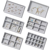 6 stuks fluwelen gevlokte sieraden opberg bowls, sieraden trays organizer, sieraden opslag lade insert voor armbanden, halskettingen, oorbellen, ringen, grijs