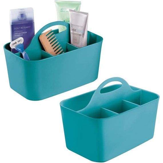 Set van 2 badkamermanden met handvat - cosmetische organizer, keukenopbergdoos of handdoekhouder - kleine badkamerbox gemaakt van duurzaam plastic - turkoois