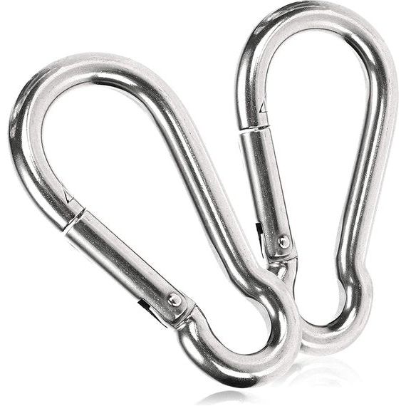 2 x karabijnhaken - premium karabijnhaak van weerbestendig roestvrij staal 304 - stalen haken met 180 kg draagvermogen / WLL voor sleutelhangers, tuin, huishouden, handwerk, 100 x 10 mm