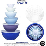 Salad bowl set met deksel, 12-delige mengkom van kunststof, stapelbare mengkommen met deksels voor de keuken, grote kommenset, serveerschalen ideaal voor het mengen en serveren.