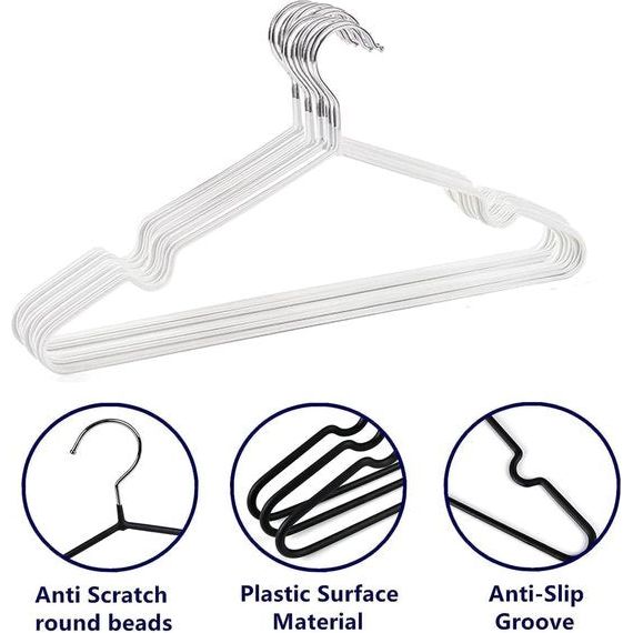 Kleerhangers van metaal (40 cm), 20 stuks, ruimtebesparende kleerhangers voor volwassenen, 0,4 cm dik, belastbaar met zware kleding, beugel met antislip groef voor mantels, broeken (wit)