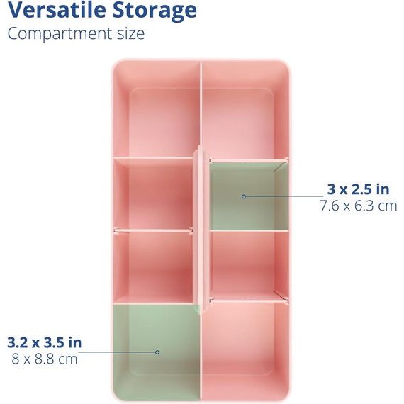 Multifunctionele mand-organizer, stapelbare kunststof mand met handvat, reinigingsmand, knutselmand, bureaumand, opslag voor kunst en make-up (lange rechthoek), roze