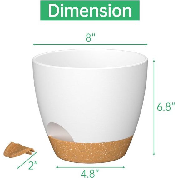 20 cm plantenpotten met irrigatielip, zelfbewaterende plantenpotten met afvoergaten en uitneembare onderzetter, kunststof plantenpotten voor binnen en buiten, wit, set van 2