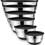 Mixing Bowls with Airtight Lids, 6 Piece Stainless Steel Metal Bowl Chef, Measuring Marks Quality Size 7, 3.5, 2.5, 2.0, 1.5, 1QT, Ideal for Mixing and Serving