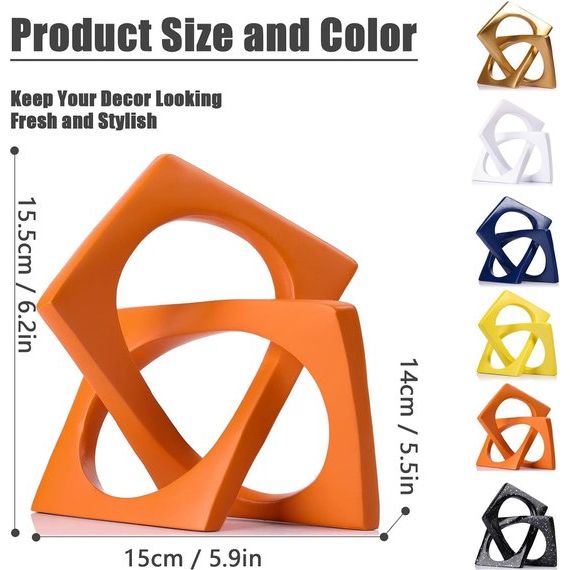 Moderne geometrische kubus sculptuur, oranje knoop standbeeld decor, huis oranje boekenplank middelpunt decoratief, kubus tafelblad sculptuur, woondecoratie accent, ornamenten voor slaapkamer, boekenplank