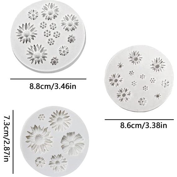 Cake fondant mini bloemen siliconen mal madeliefjes siliconen mal 3D bloemvorm siliconen mal voor snoep chocolade fondant taart decoratie DIY bak decoratie, 3 stuks