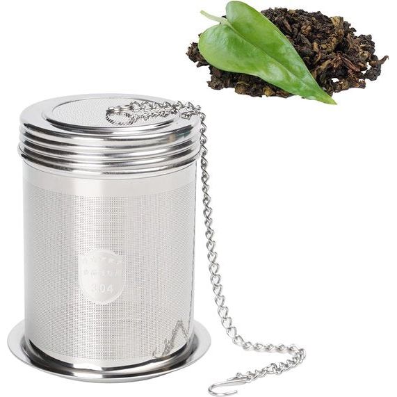 Theezeef, roestvrij stalen filter, thee-ei, cilindrische theefilter met bodemplaat, schone en fijne zeef, theehouder, inzetstuk in theepotten, kopjes, theeflessen